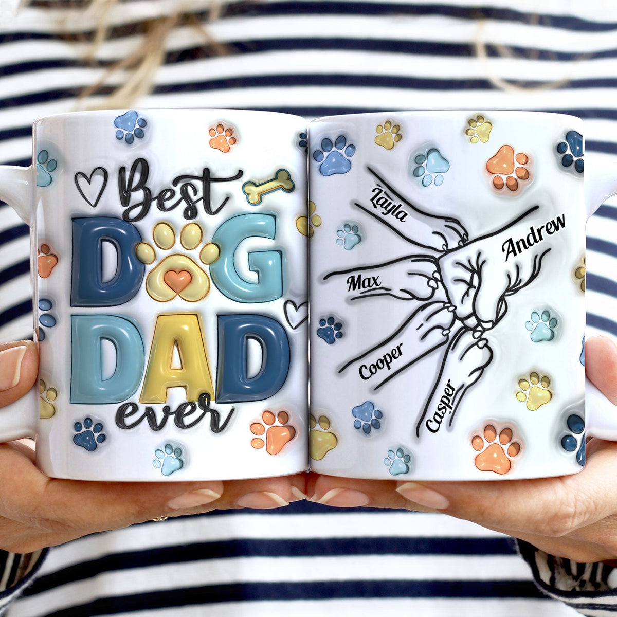 Dog And Human Fist Bump - Gift For Dog Dad, Dog Lovers - 3D Inflated Effect Printed Mug, Personalized White Edge-to-Edge Mug