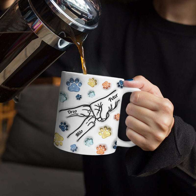 Dog And Human Fist Bump - Gift For Dog Dad, Dog Lovers - 3D Inflated Effect Printed Mug, Personalized White Edge-to-Edge Mug