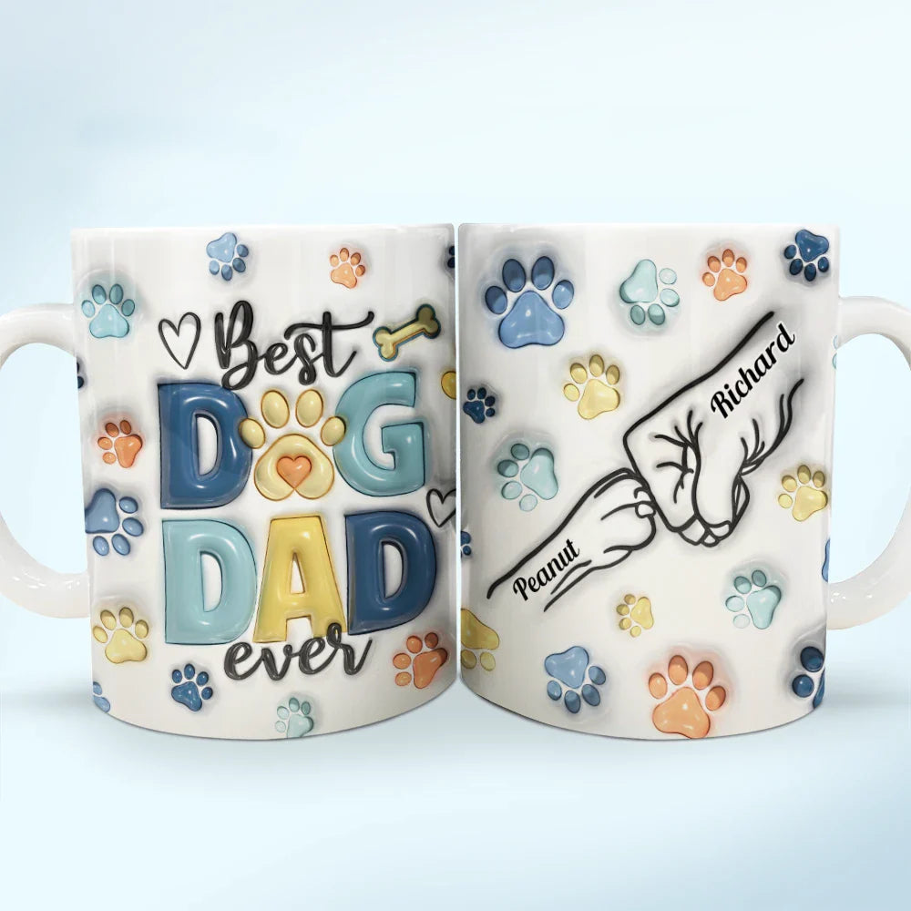 Dog And Human Fist Bump - Gift For Dog Dad, Dog Lovers - 3D Inflated Effect Printed Mug, Personalized White Edge-to-Edge Mug