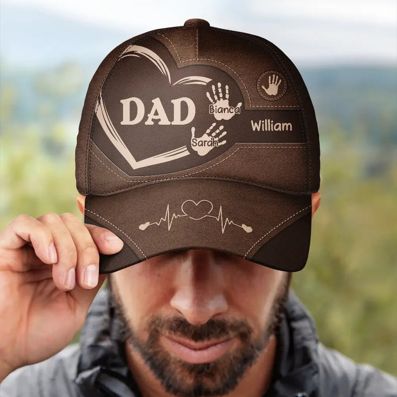 Grandpa Dad Kids Handprints Design - Personalized Classic Cap