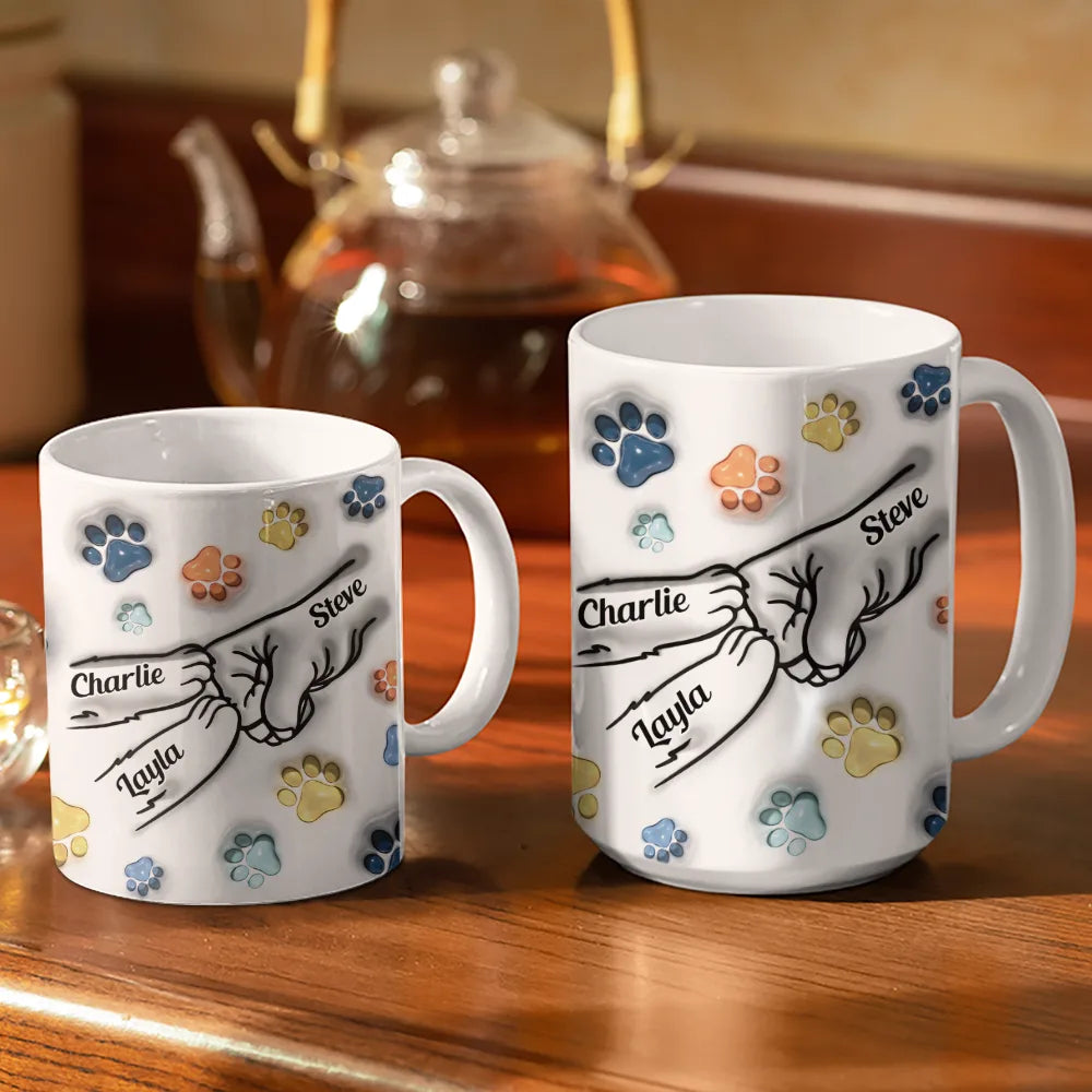 Best Cat Dad Ever Paws And Human Hand Fist Bump - 3D Inflated Effect Printed Mug, Personalized White Edge-to-Edge Mug