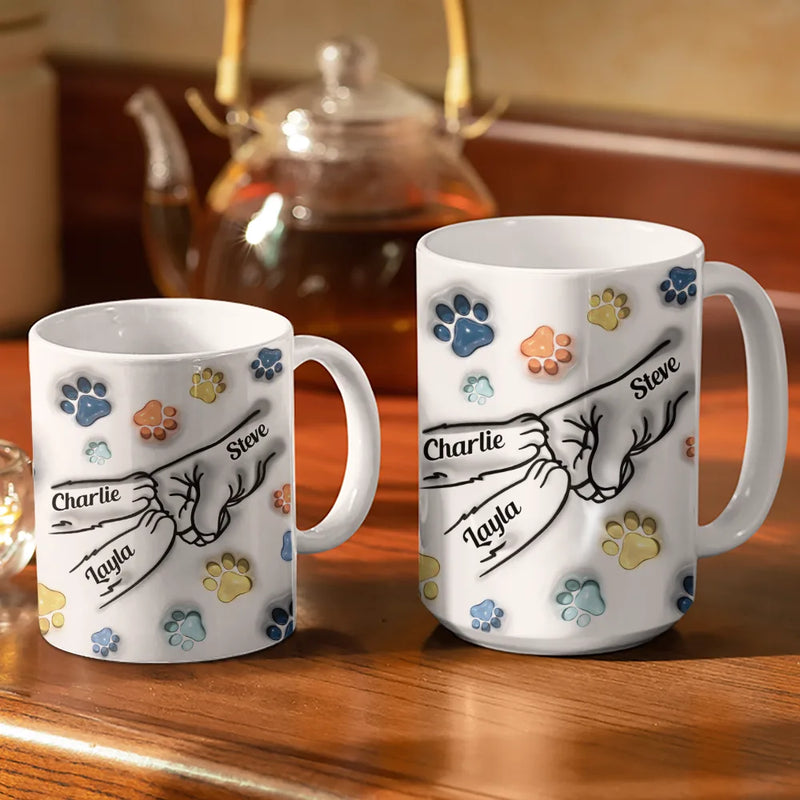 Best Cat Dad Ever Paws And Human Hand Fist Bump - 3D Inflated Effect Printed Mug, Personalized White Edge-to-Edge Mug