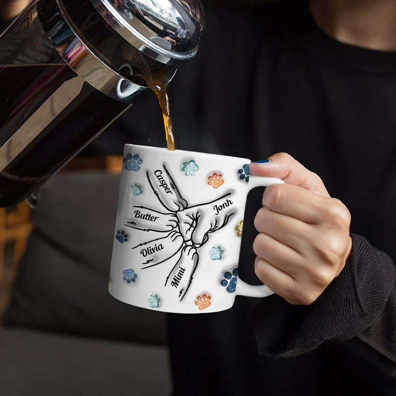 Best Cat Dad Ever Paws And Human Hand Fist Bump - 3D Inflated Effect Printed Mug, Personalized White Edge-to-Edge Mug