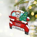 Xmas Dog Cat With Red Truck - Personalized Cutout Acrylic Ornament
