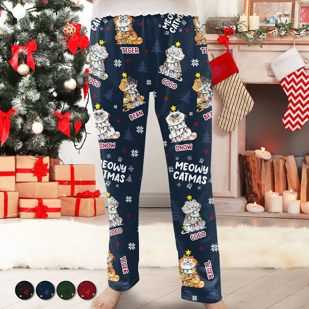 Meowy Catmas Funny Cartoon Cats Pattern - Personalized Pajama Pants
