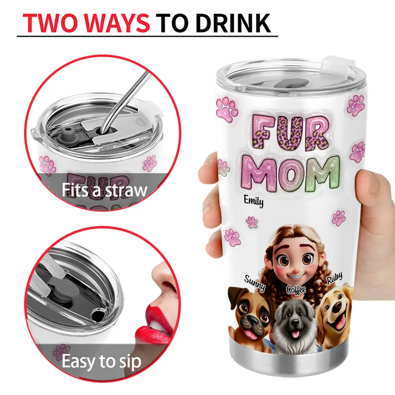 Dog Lovers,Dog Mom,Pet Lovers,Happy - Dog Mom 3D Effect - Personalized Tumbler