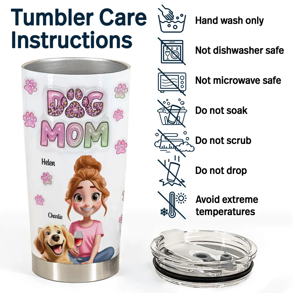 Dog Lovers,Dog Mom,Pet Lovers,Happy - Dog Mom 3D Effect - Personalized Tumbler