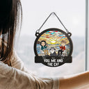 You, Me And The Cats Camping - Personalized Window Hanging Suncatcher Ornament