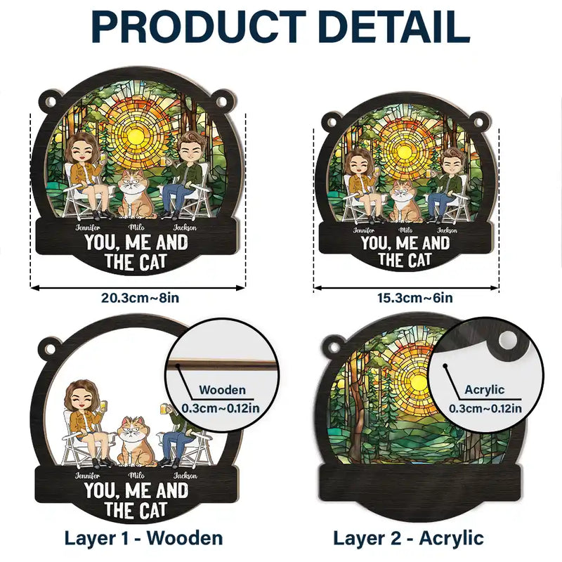 You, Me And The Cats Camping - Personalized Window Hanging Suncatcher Ornament