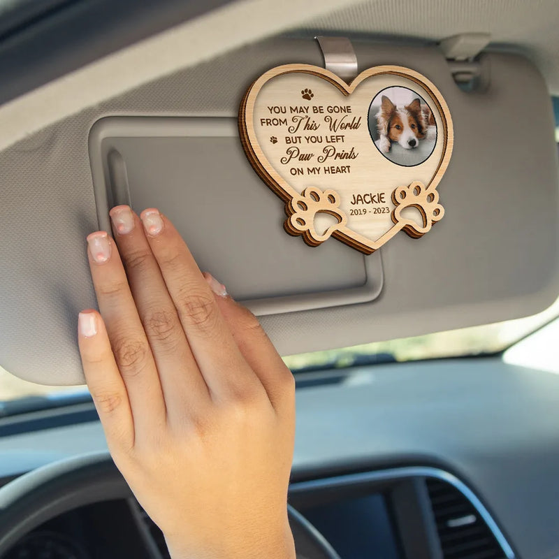 Custom Photo Cat Dog Pet Memorial You Left Paw Prints On My Heart Forever - Personalized Custom Shaped Car Visor Clip