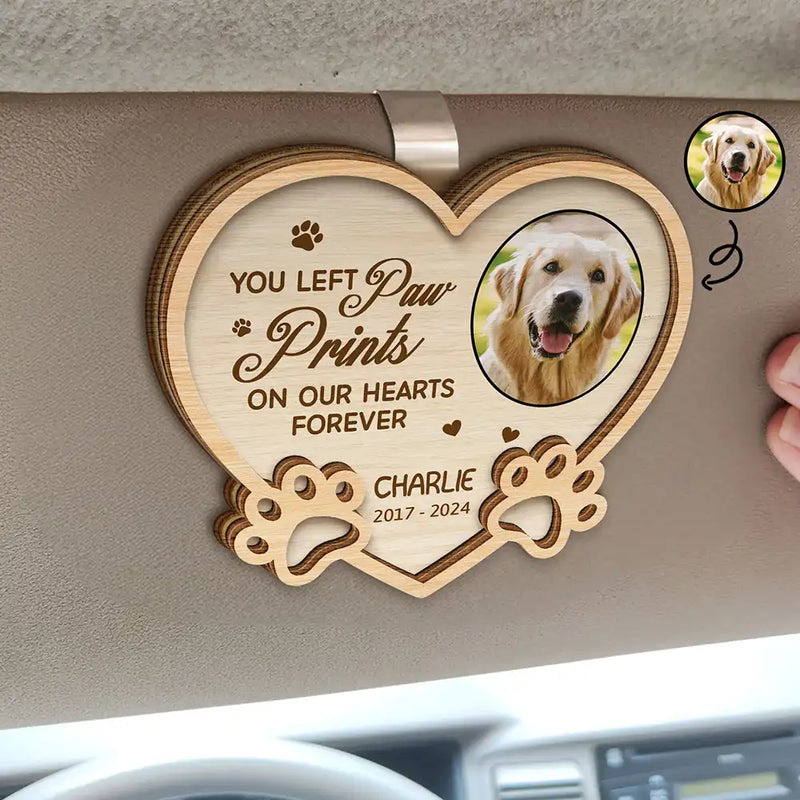 Custom Photo Cat Dog Pet Memorial You Left Paw Prints On My Heart Forever - Personalized Custom Shaped Car Visor Clip