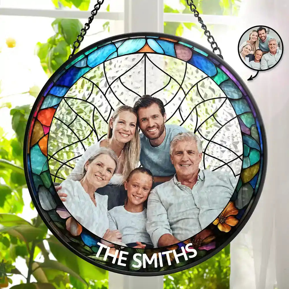 Custom Photo Family Dogs Cats - Personalized Stained Glass Window Hanging Suncatcher