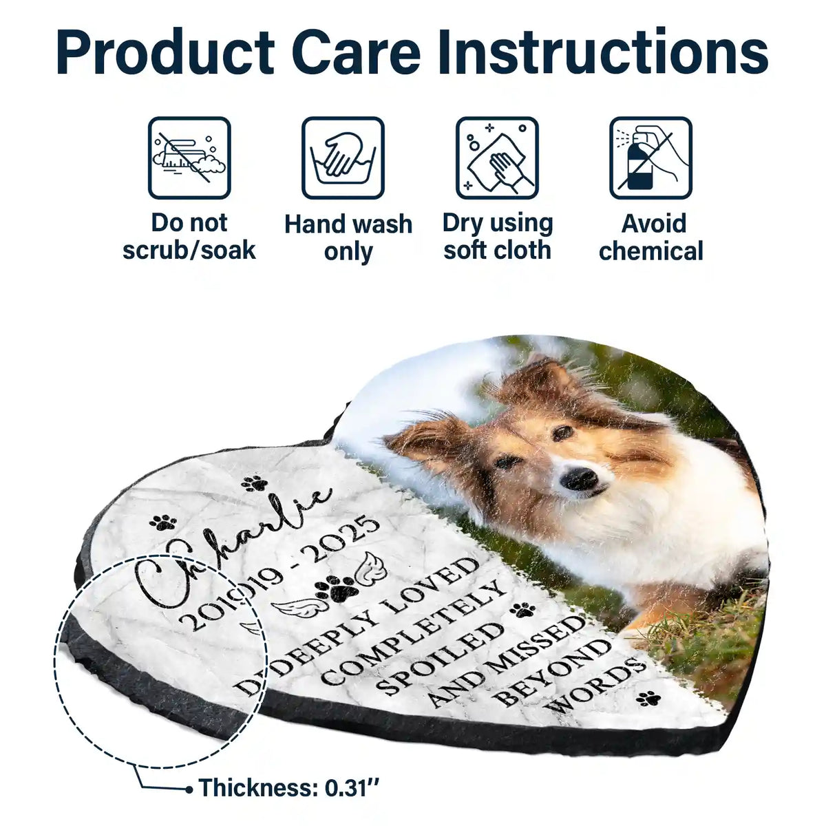 Memorial, Pet Lovers, Cat Lovers, Dog Lovers - Custom Photo Memorial Missed Beyond Words - Personalized Heart Memorial Garden Stone
