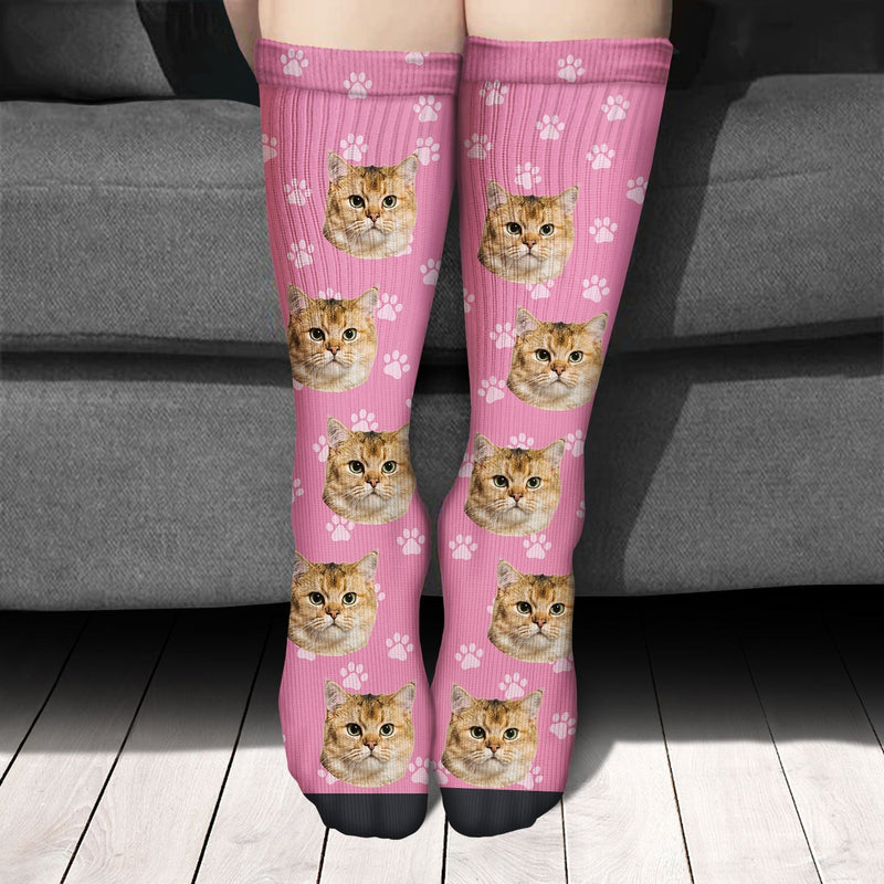 Custom Photo Funny Pet Face Pattern - Gift For Dog Lovers, Cat Lovers, Family - Personalized Socks