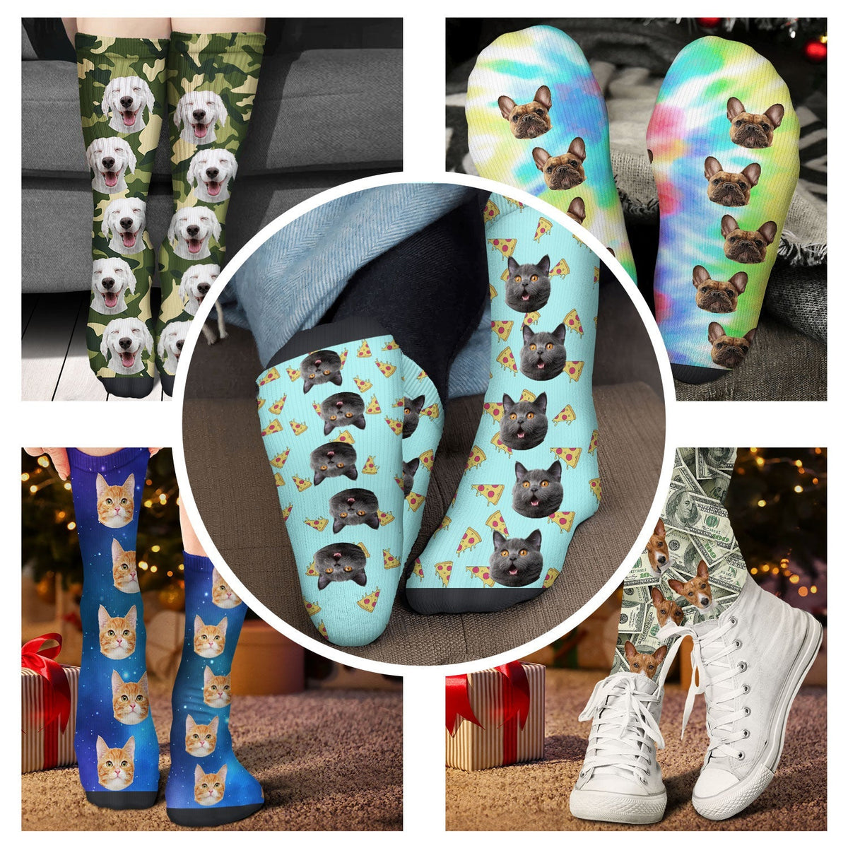 Custom Photo Funny Pet Face Pattern - Gift For Dog Lovers, Cat Lovers, Family - Personalized Socks