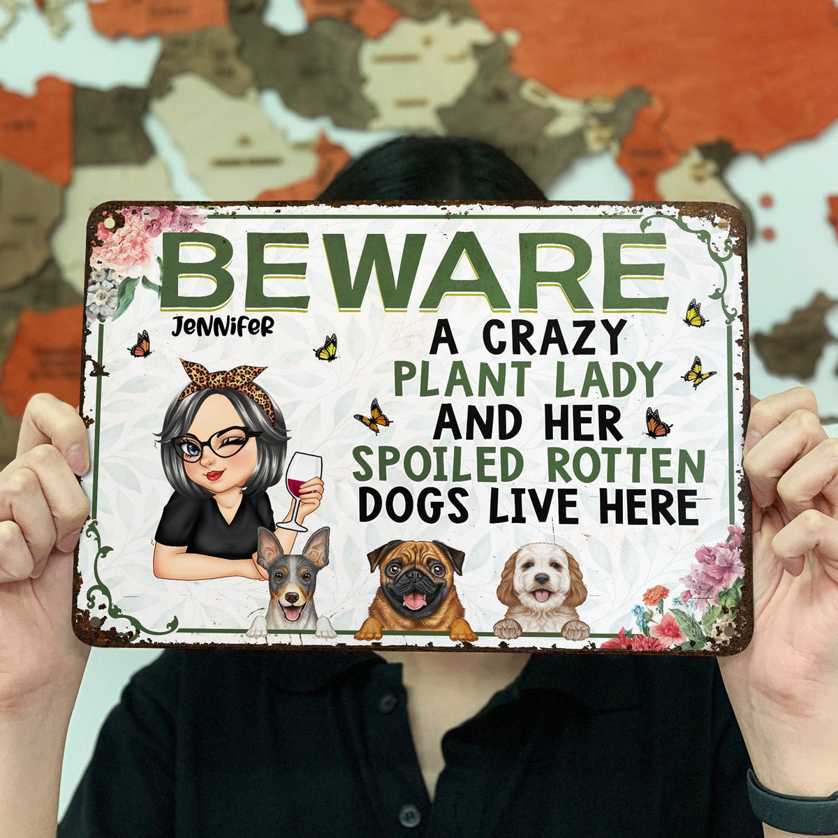 Beware Crazy Plant Lady And Her Spoiled Dog - Personalized Classic Metal Signs