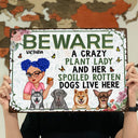 Beware Crazy Plant Lady And Her Spoiled Dog - Personalized Classic Metal Signs