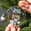 Meowy Catmas Cartoon Cats - Personalized Circle Glass Ornament