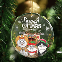 Meowy Catmas Cartoon Cats - Personalized Circle Glass Ornament