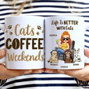 Cats, Coffee And Lazy Weekends - Gift For Cat Lovers, Cat Moms - Personalized White Edge-to-Edge Mug
