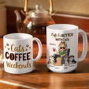 Cats, Coffee And Lazy Weekends - Gift For Cat Lovers, Cat Moms - Personalized White Edge-to-Edge Mug