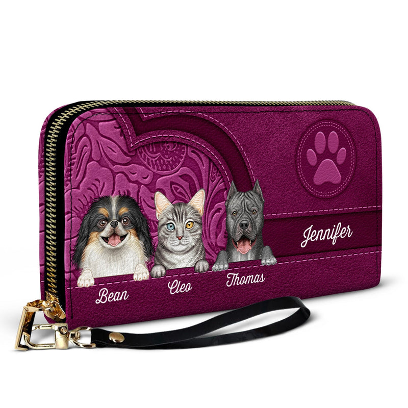 Adorable Pet Pattern For Dog And Cat Lovers - Personalized Leather Long Wallet