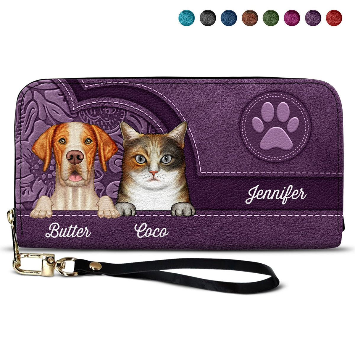 Adorable Pet Pattern For Dog And Cat Lovers - Personalized Leather Long Wallet