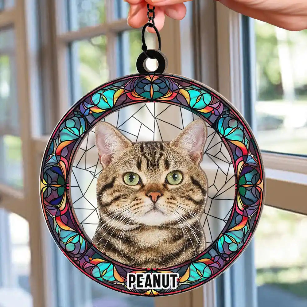 Custom Photo Cat Dog Portrait - Personalized Window Hanging Suncatcher Ornament