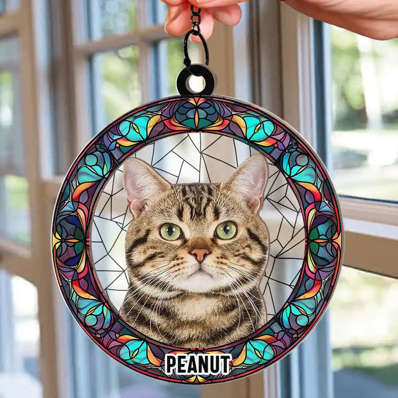Custom Photo Cat Dog Portrait - Personalized Window Hanging Suncatcher Ornament