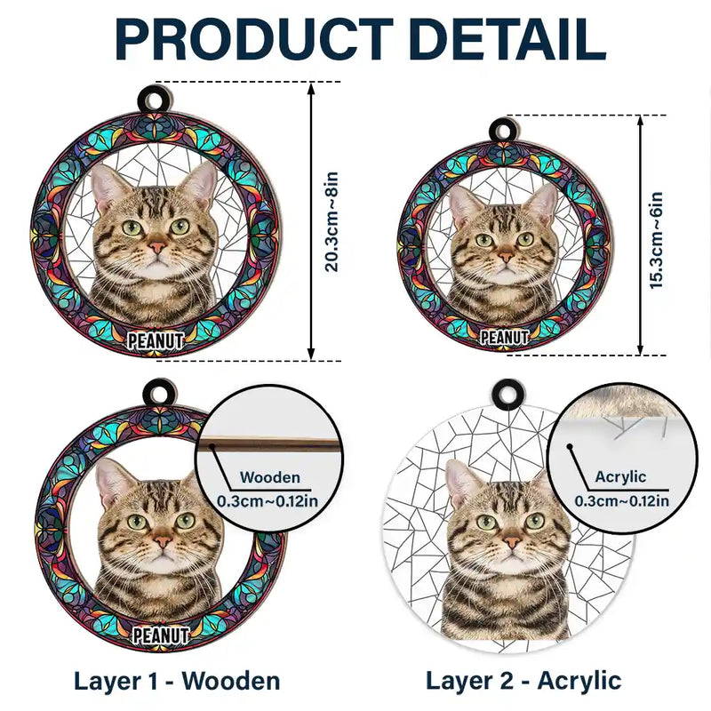 Custom Photo Cat Dog Portrait - Personalized Window Hanging Suncatcher Ornament