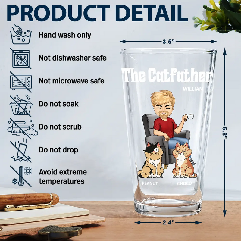 Cat Dad, Cat Lovers, Gift For Yourself, Gift For Men - The Cat Father - Personalized Beer Glass
