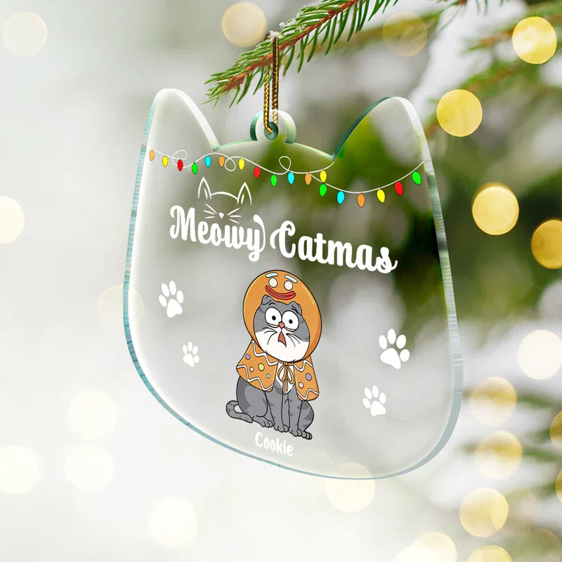 Meowy Catmas Funny Cartoon Cats - Personalized Custom Shaped Acrylic Ornament
