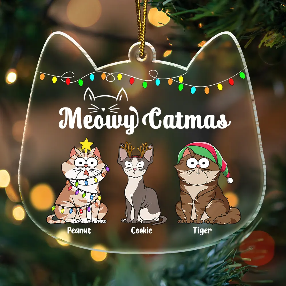 Meowy Catmas Funny Cartoon Cats - Personalized Custom Shaped Acrylic Ornament