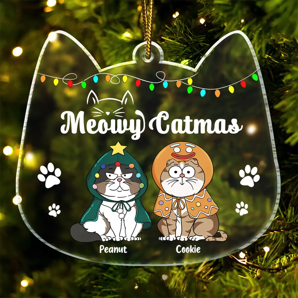 Meowy Catmas Funny Cartoon Cats - Personalized Custom Shaped Acrylic Ornament