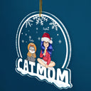 Cat Mom Cartoon Cats Snowdome - Christmas Gift For Cat Lovers - Personalized Custom Shaped Acrylic Ornament
