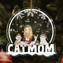 Cat Mom Cartoon Cats Snowdome - Christmas Gift For Cat Lovers - Personalized Custom Shaped Acrylic Ornament