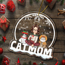 Cat Mom Cartoon Cats Snowdome - Christmas Gift For Cat Lovers - Personalized Custom Shaped Acrylic Ornament