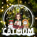 Cat Mom Cartoon Cats Snowdome - Christmas Gift For Cat Lovers - Personalized Custom Shaped Acrylic Ornament