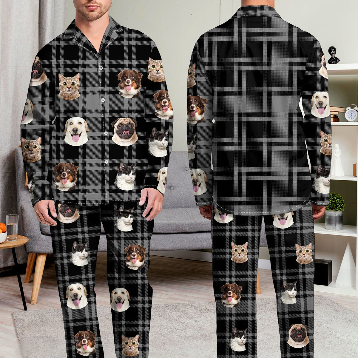 Custom Photo Pet Face - Gift For Pet Lovers - Personalized Long Pajamas Set