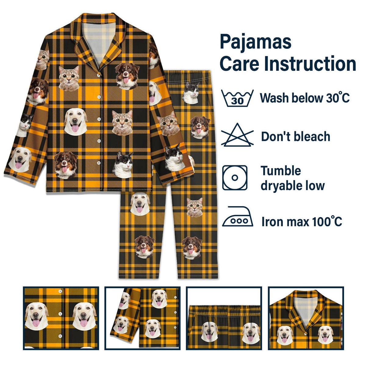 Custom Photo Pet Face - Gift For Pet Lovers - Personalized Long Pajamas Set