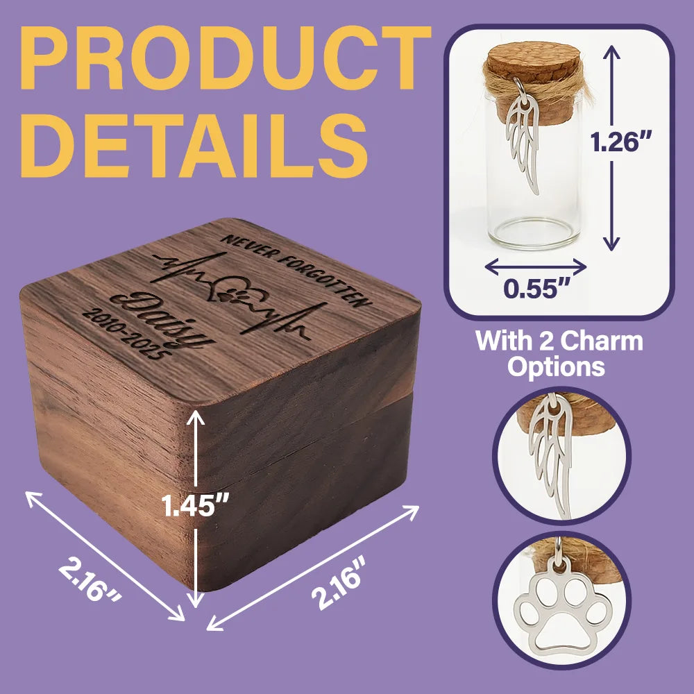 Pet Lovers,Pet Mom,Pet Dad,Dog Lovers,Dog Mom,Dog Dad,Cat Lovers,Cat Mom,Cat Dad,Memorial,Sad - Pet Memorial Fur Keepsake Forever In My Heart - Personalized Custom Photo Wooden Box With Glass Jar