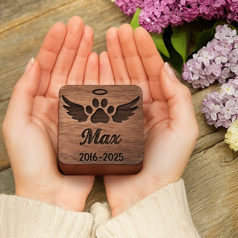 Pet Lovers,Pet Mom,Pet Dad,Dog Lovers,Dog Mom,Dog Dad,Cat Lovers,Cat Mom,Cat Dad,Memorial,Sad-Pet Memorial Urn Special Fur Keepsake - Personalized Custom Photo Wooden Box With Glass Jar