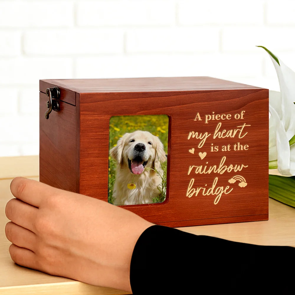 Dog Lovers,Dog Mom,Dog Dad,Pet Lovers,Pet Dad,Pet Mom,Cat Lovers,Cat Mom,Cat Dad,Memorial,Sad,Dog Couple,Pet Couple,Cat Couple-Pet Memorial Urn Special Keepsake - Personalized Wooden Keepsake Box With Photo Frame