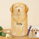 Memorial,Pet Lovers,Pet Mom,Pet Dad,Dog Lovers,Dog Mom,Dog Dad,Sad - Pet Memorial Urn with Dog Sculpture Lid - Personalized Ceramic Pet-Shaped Keepsake Jar