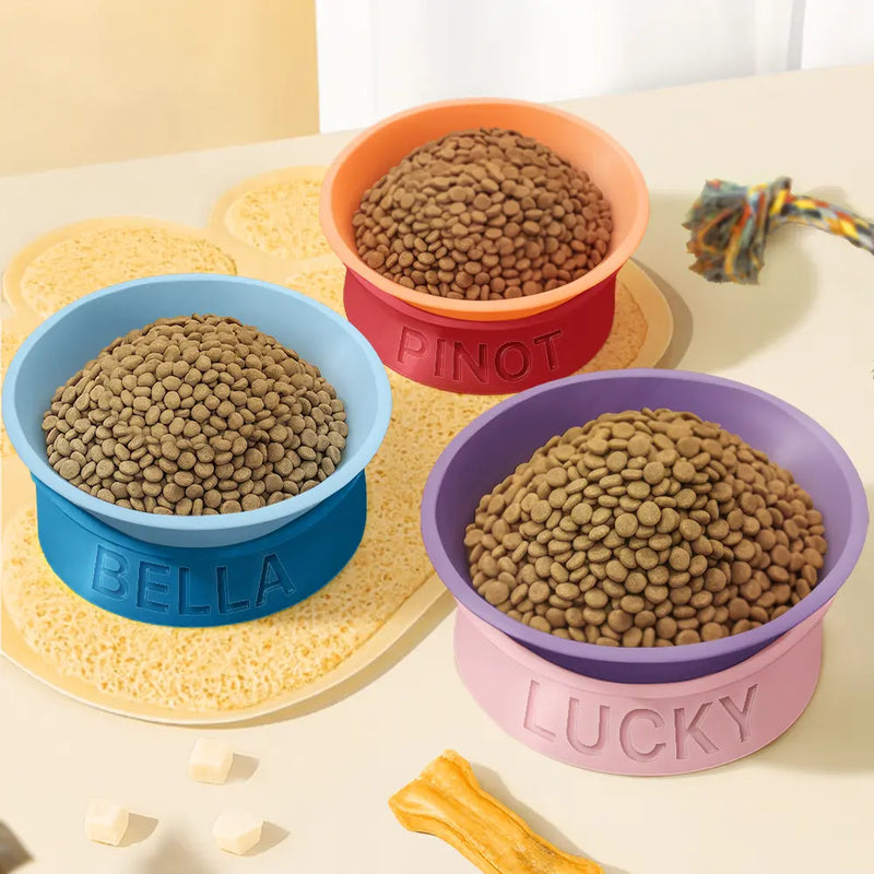 Pet Lovers, Pet Mom, Pet Dad - Dog Cat Name Raised Feeder - Personalized Elevated Pet Bowl