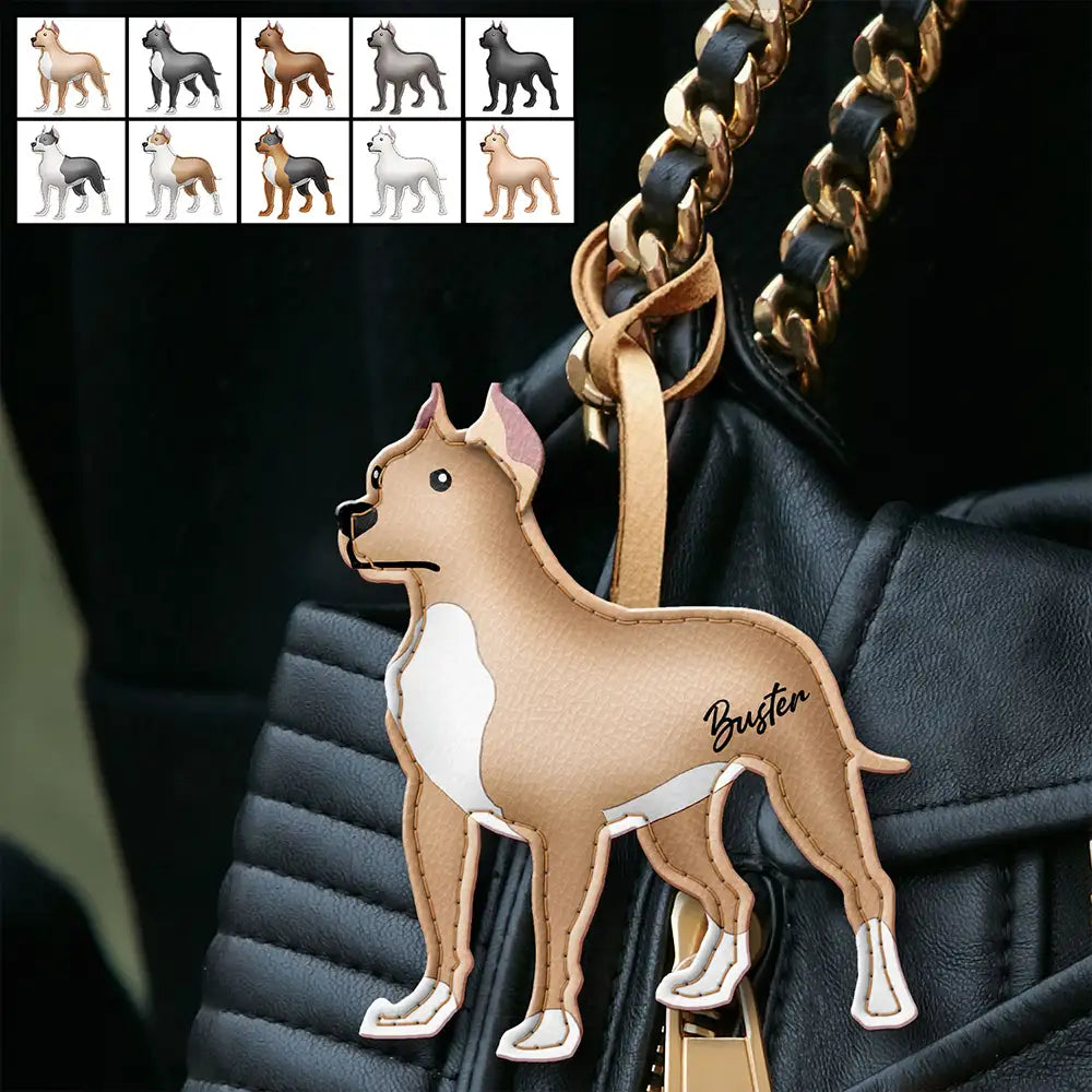 Dog Lovers,Pet Lovers,Dog Mom,Happy-Pit Bull Shaped, Dog Lovers Charm - Personalized Dog Leather Bag Charm, Keychain