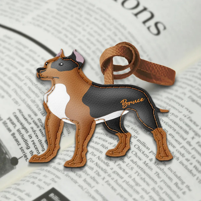 Dog Lovers,Pet Lovers,Dog Mom,Happy-Pit Bull Shaped, Dog Lovers Charm - Personalized Dog Leather Bag Charm, Keychain