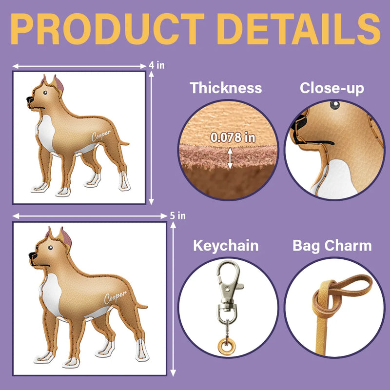 Dog Lovers,Pet Lovers,Dog Mom,Happy-Pit Bull Shaped, Dog Lovers Charm - Personalized Dog Leather Bag Charm, Keychain
