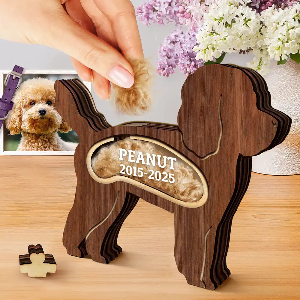 Poodle Dog Memorial Shadowbox Fur Keepsake - Personalized Pet Shaped Wooden Keepsake