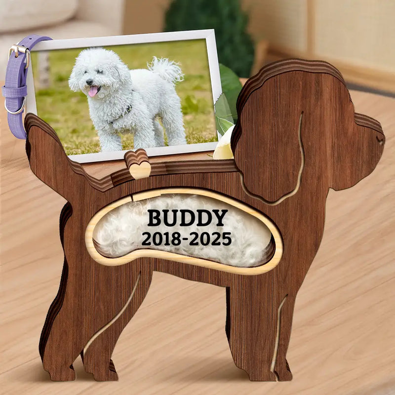 Dog Lovers,Dog Mom,Dog Dad,Pet Lovers,Pet Mom,Pet Dad,Memorial,Sad - Poodle Dog Memorial Shadowbox Fur Keepsake - Personalized Pet Shaped Wooden Keepsake